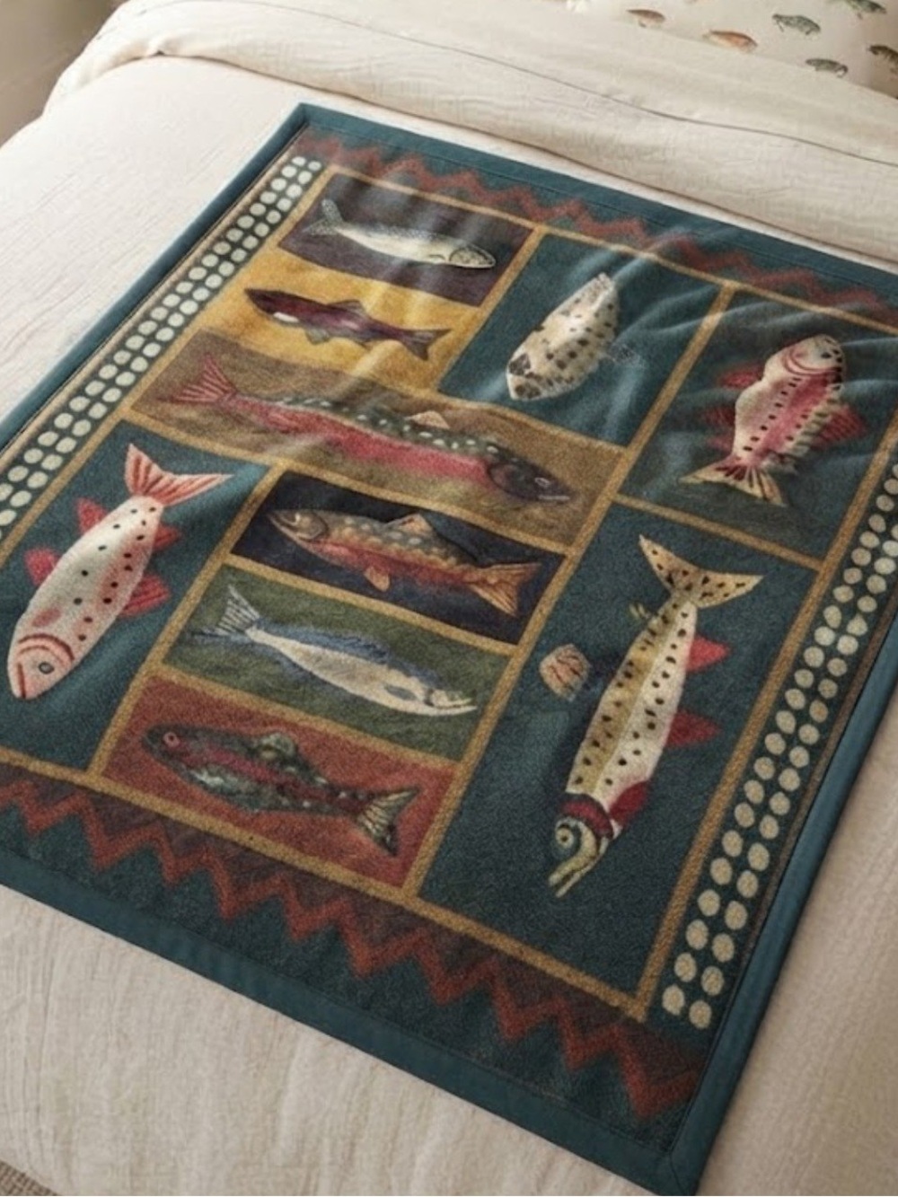 Nature Fishing Fish Print Cabin Style Blanket